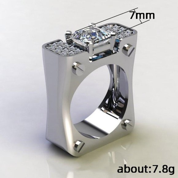 💝 Punk Refine Cubic Princess Zircon Diamond Filled Ring for Women/Man, PD385 - Picture 6 of 6